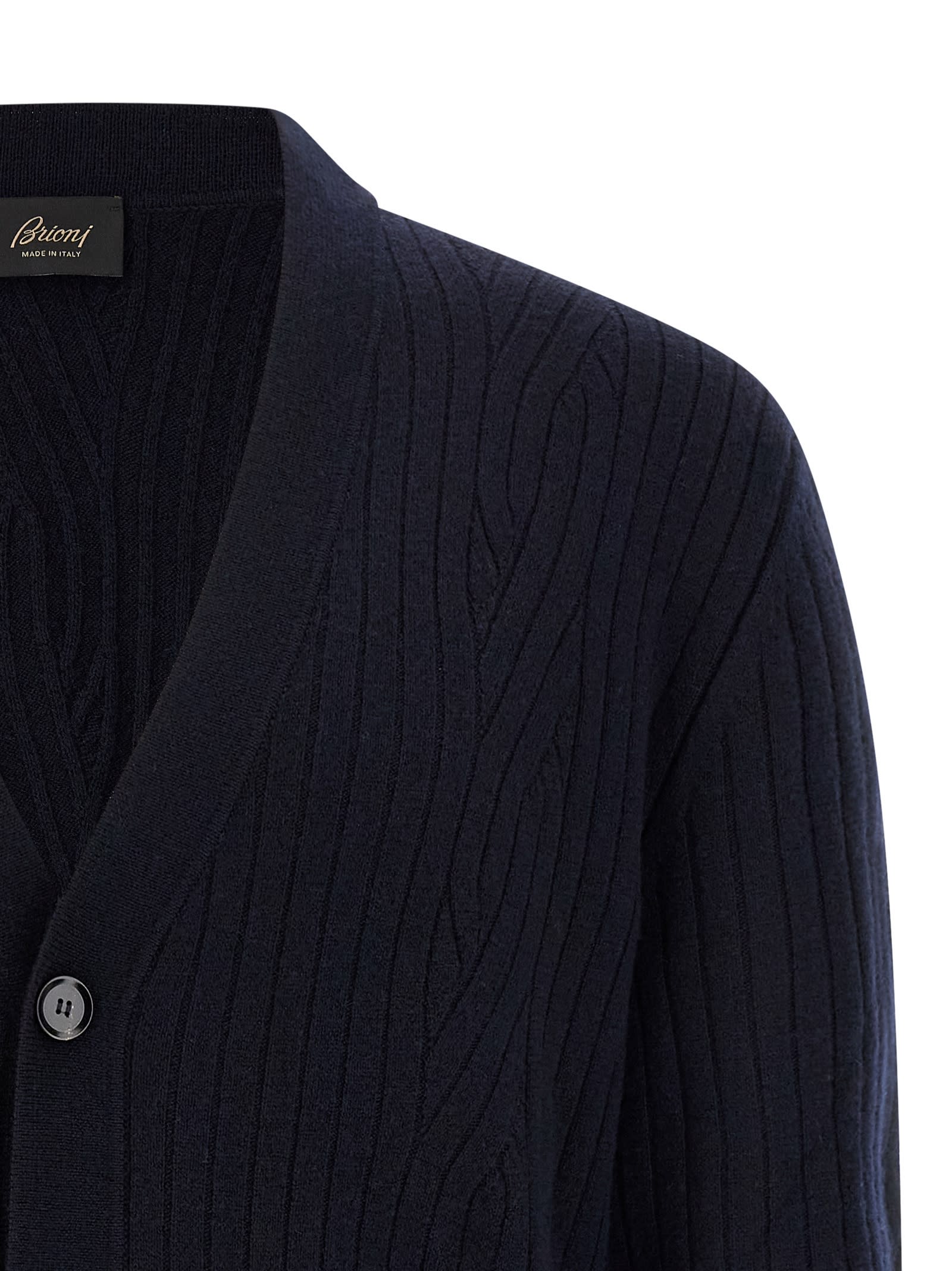 Brioni Ribbed And Braid Cardigan Sweaters And Cardigans Blue In Blue