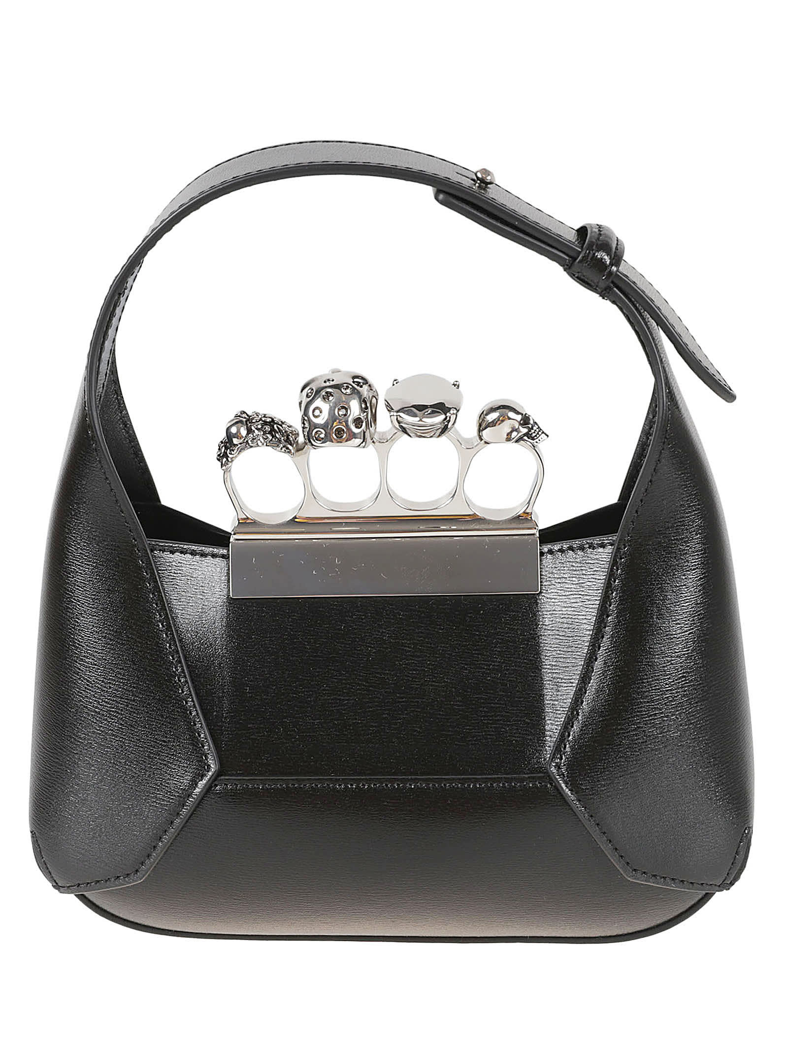 Shop Alexander Mcqueen Jeweled Mini Hobo Bag In Black