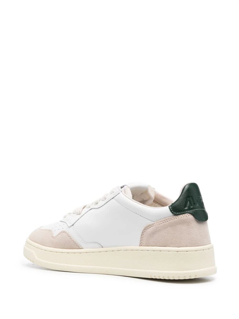 Shop Autry Medalist Low Sneakers In White And Dark Green Suede And Leather