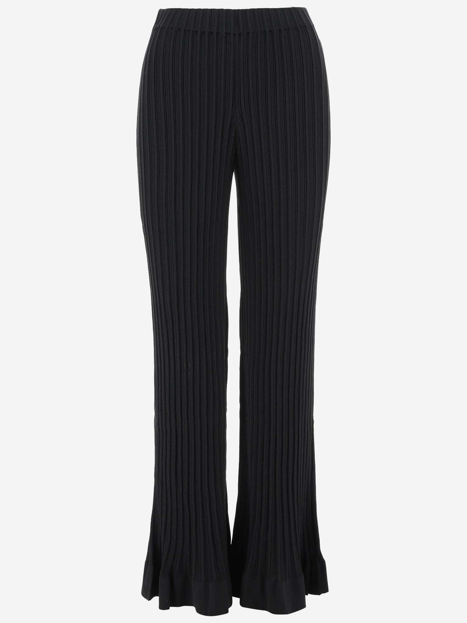 Shop By Malene Birger Ribbed Cotton Blend Pants In Black