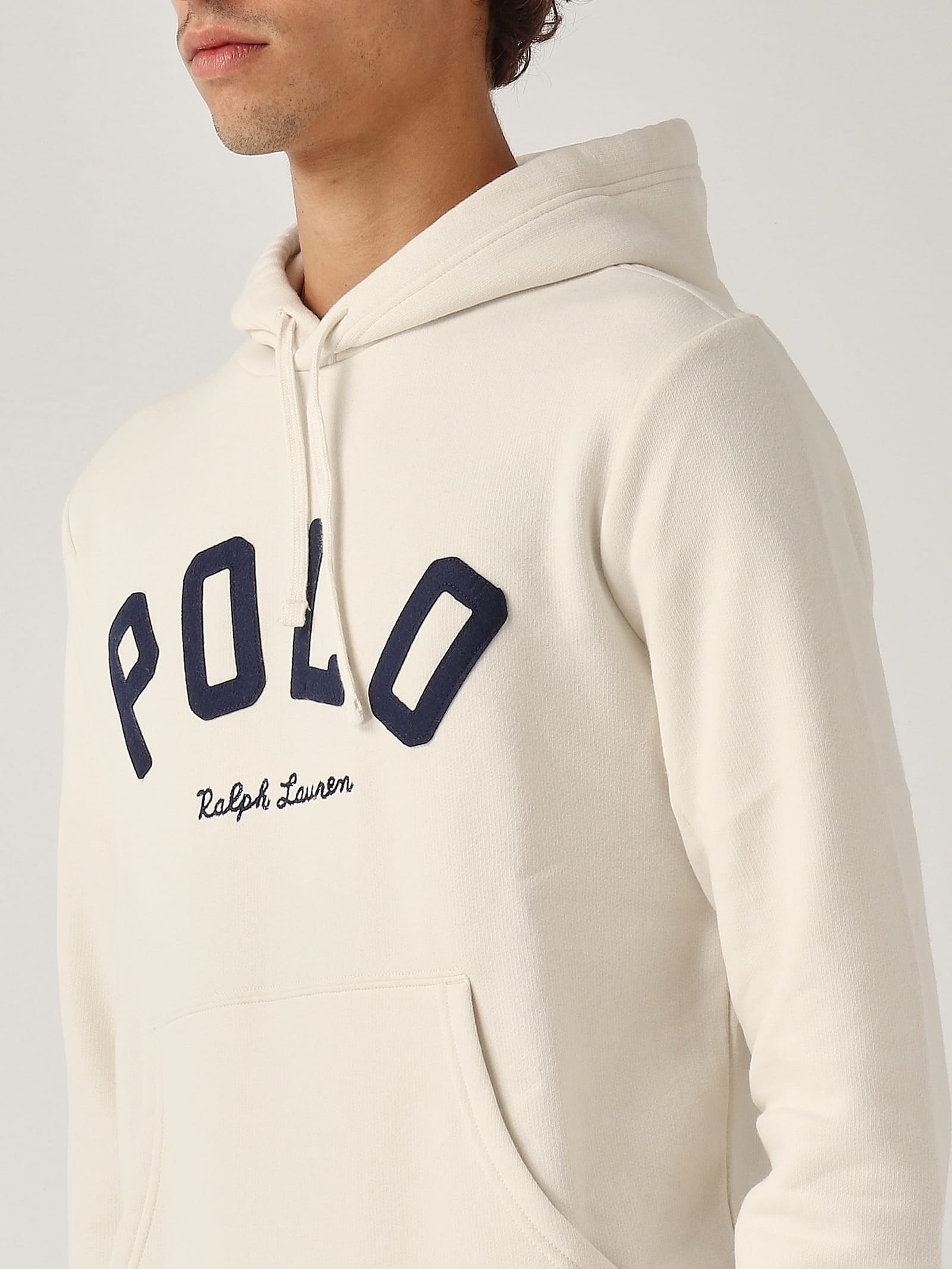 Shop Polo Ralph Lauren Felpa Con Cappuccio Rl Logo Sweatshirt In Panna