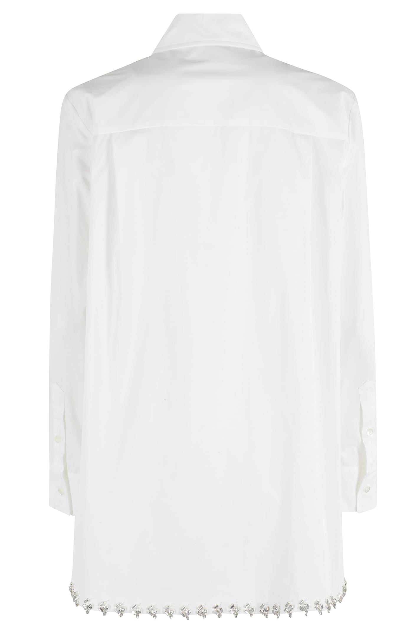 Semicouture Button-up Shirt With Classic Collar And Rhinestone Hem In White