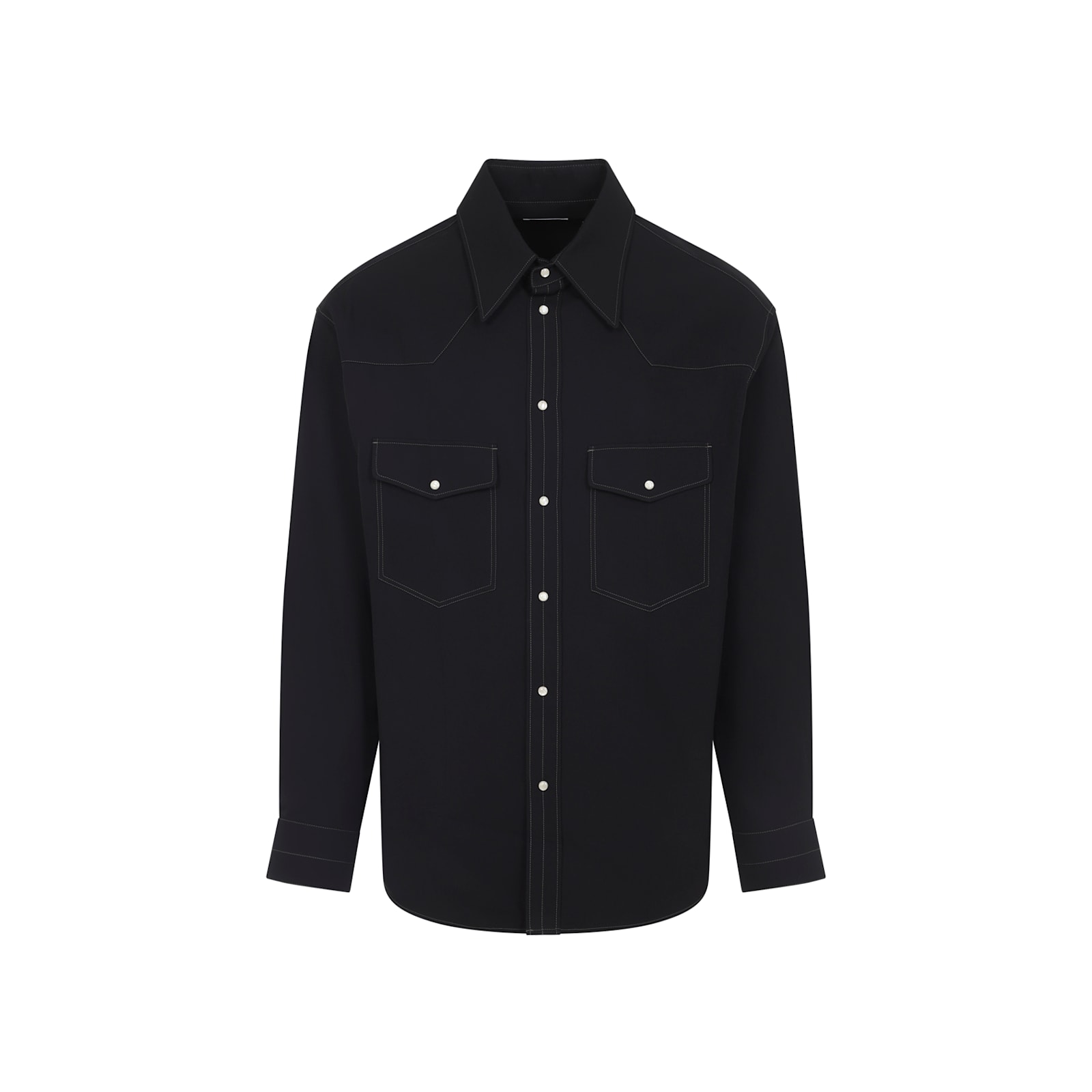 Lemaire Western Shirt With Pointed Collar And Pockets In Black
