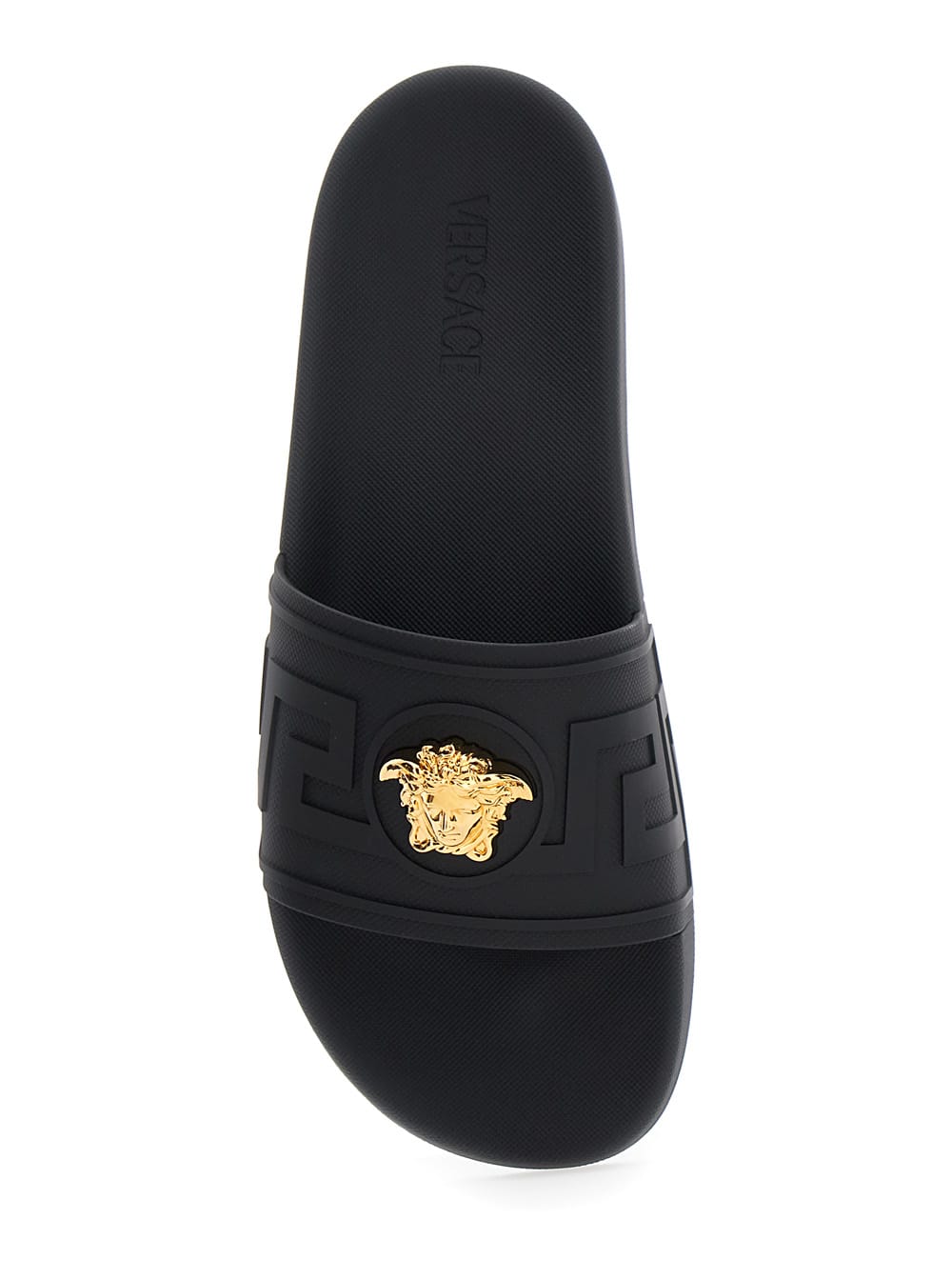 Versace Black Sandals With Medusa Plaque On The Front In Tech Fabric Man In Black