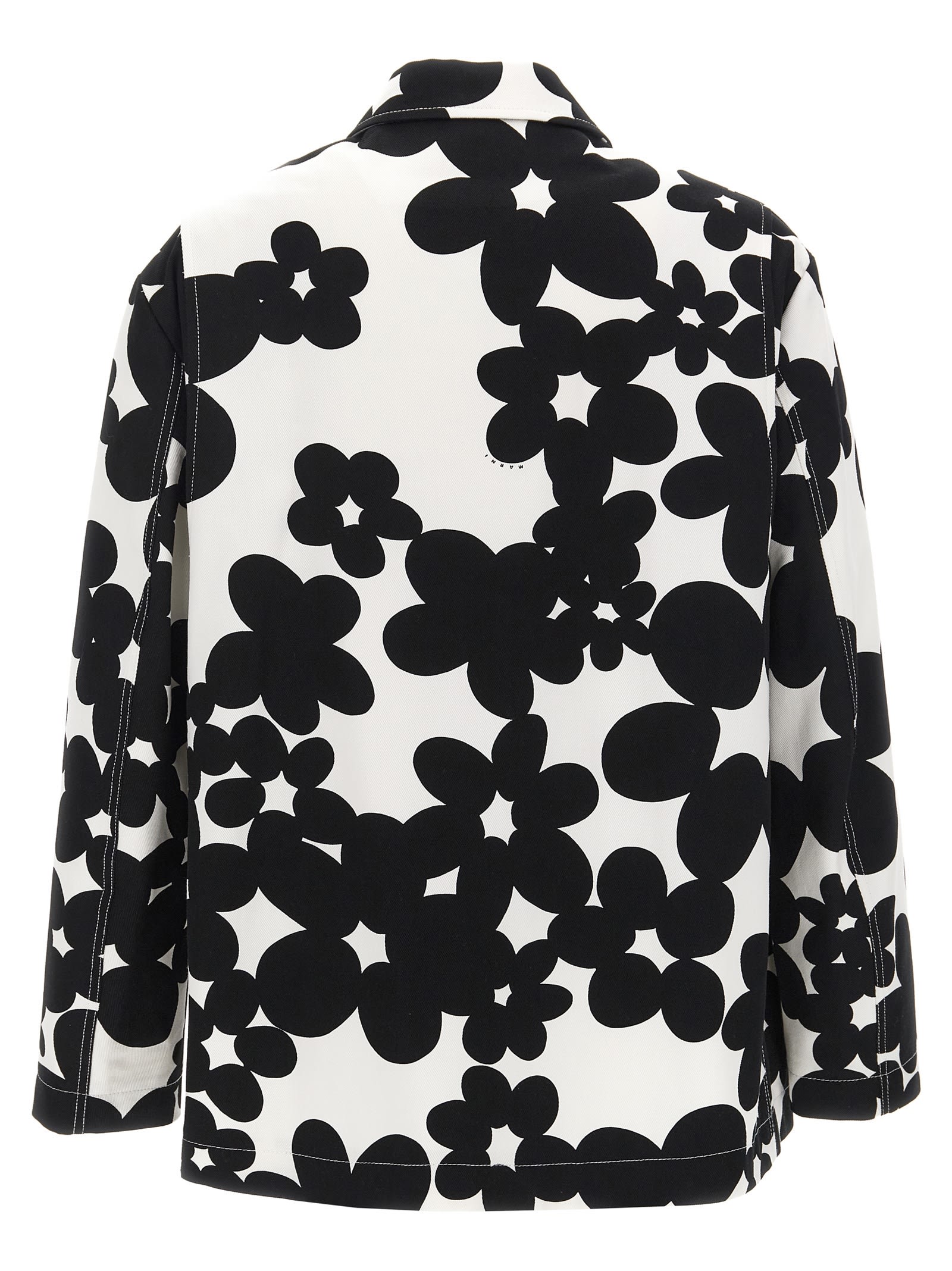 Marni 'floral Bloom' Jacket With Front Pockets In White/black