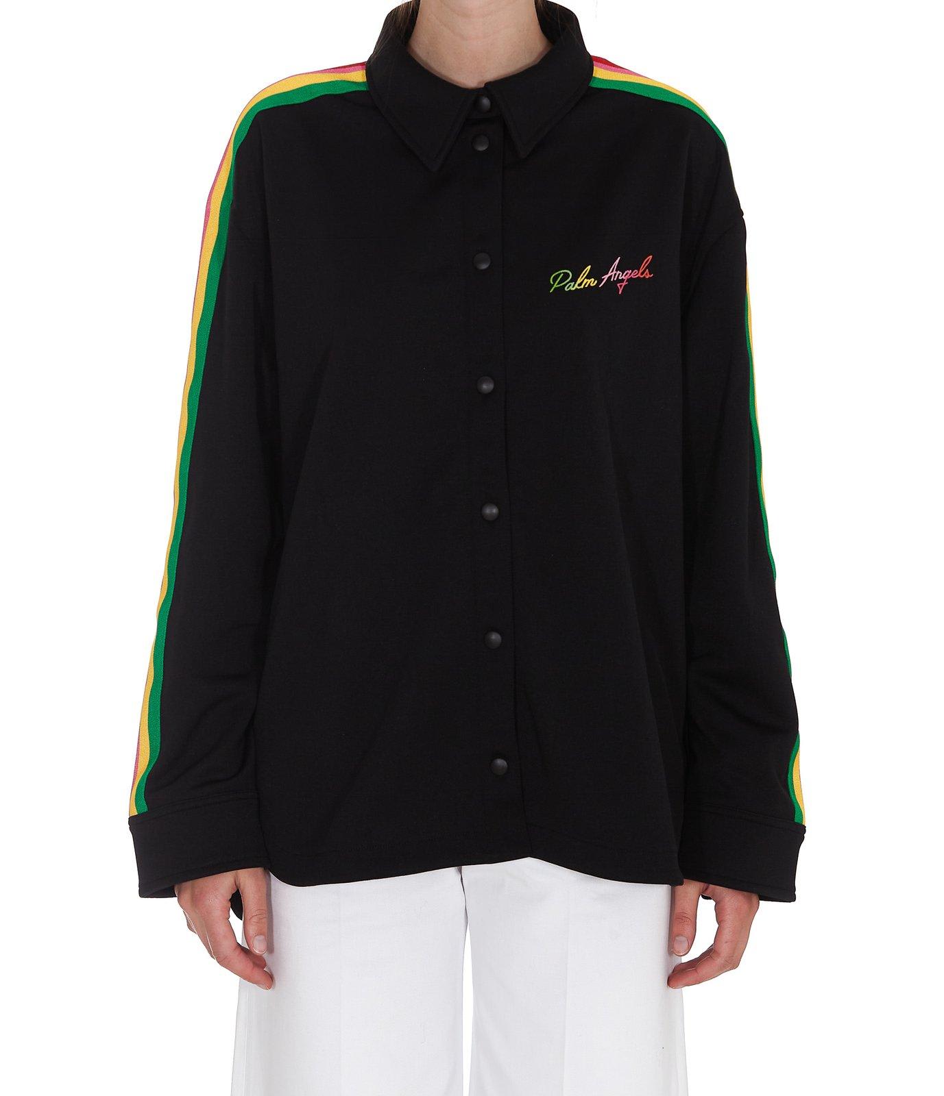 Shop Palm Angels Miami Logo Embroidered Side-stripe Shirt In Black