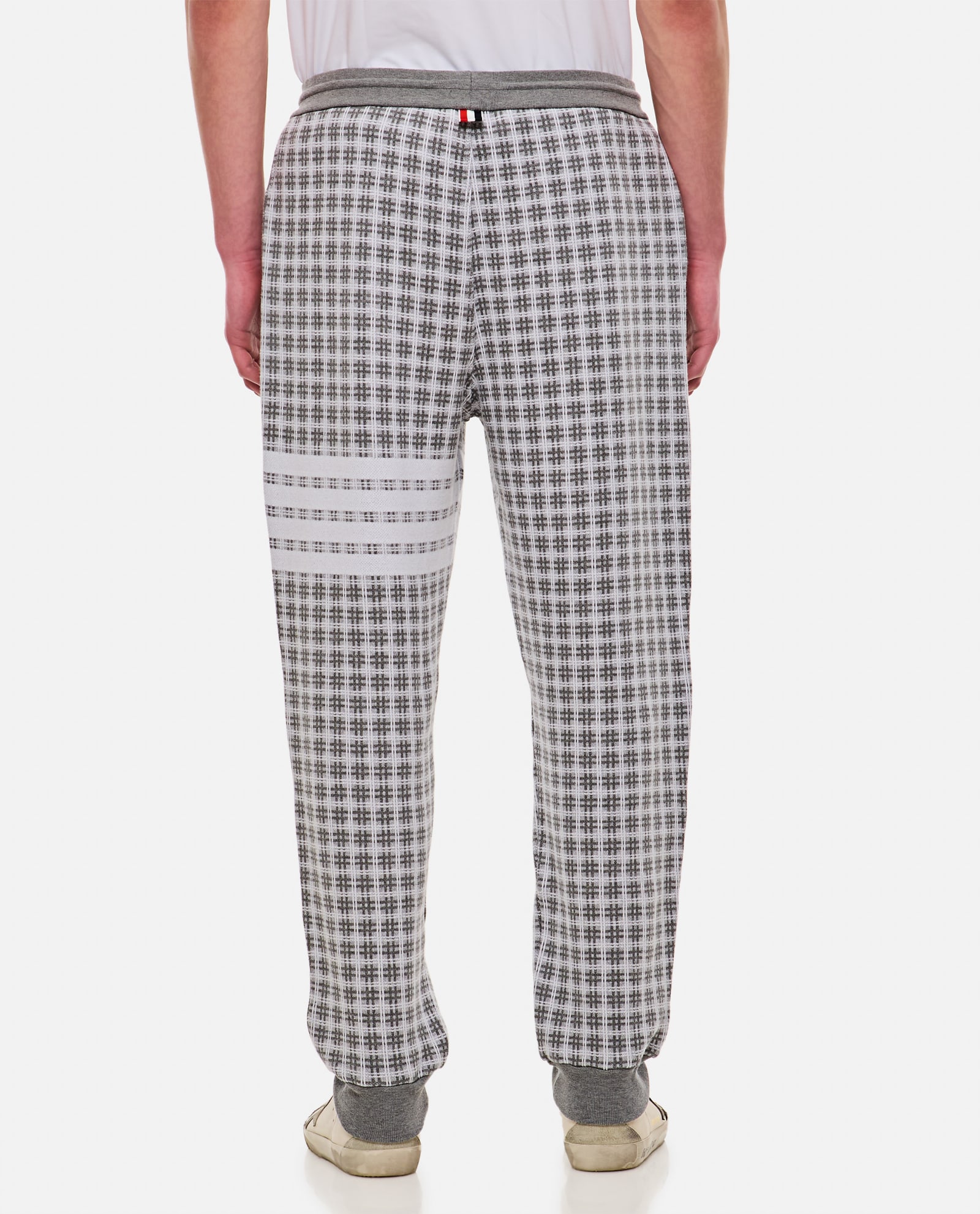 Shop Thom Browne Check 4 Bar Cotton Sweatpants In Grey