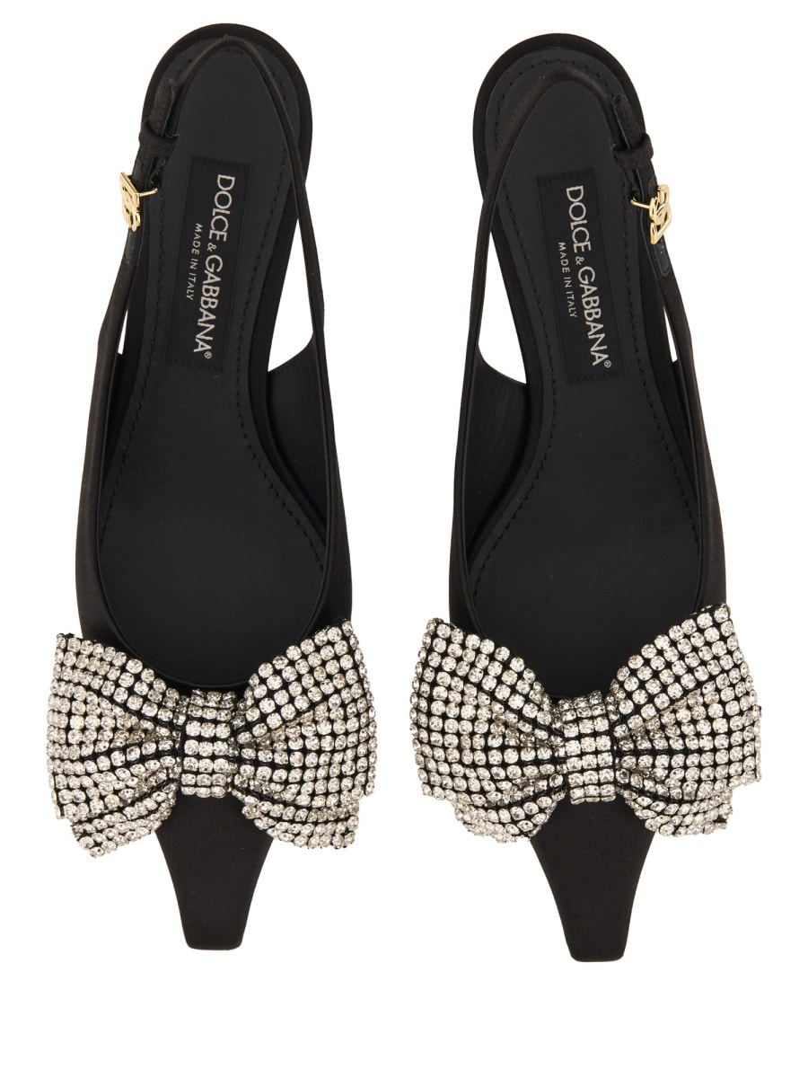 Shop Dolce & Gabbana Embellished Satin Slingbacks In Black