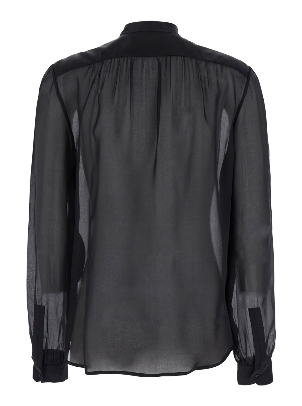 Shop Saint Laurent Black Tie Neck Blouse In Silk Woman