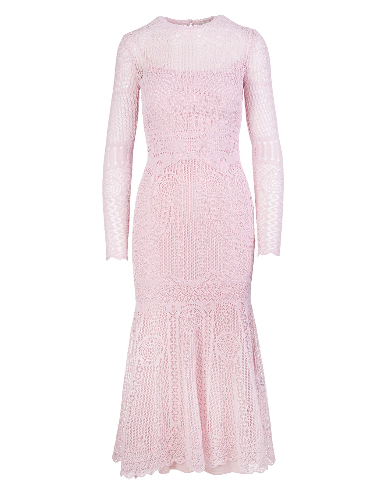 ALEXANDER MCQUEEN PINK KNITTED DRESS WITH LACE PATCHWORK,650280-Q1ASF 5059