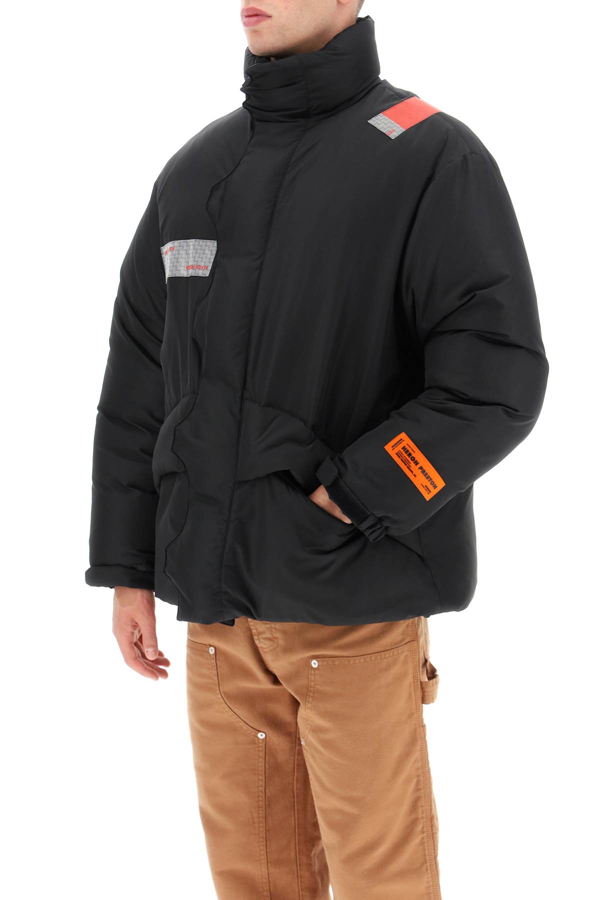 Heron Preston Reflective Tape Puffer Jacket In Black | ModeSens