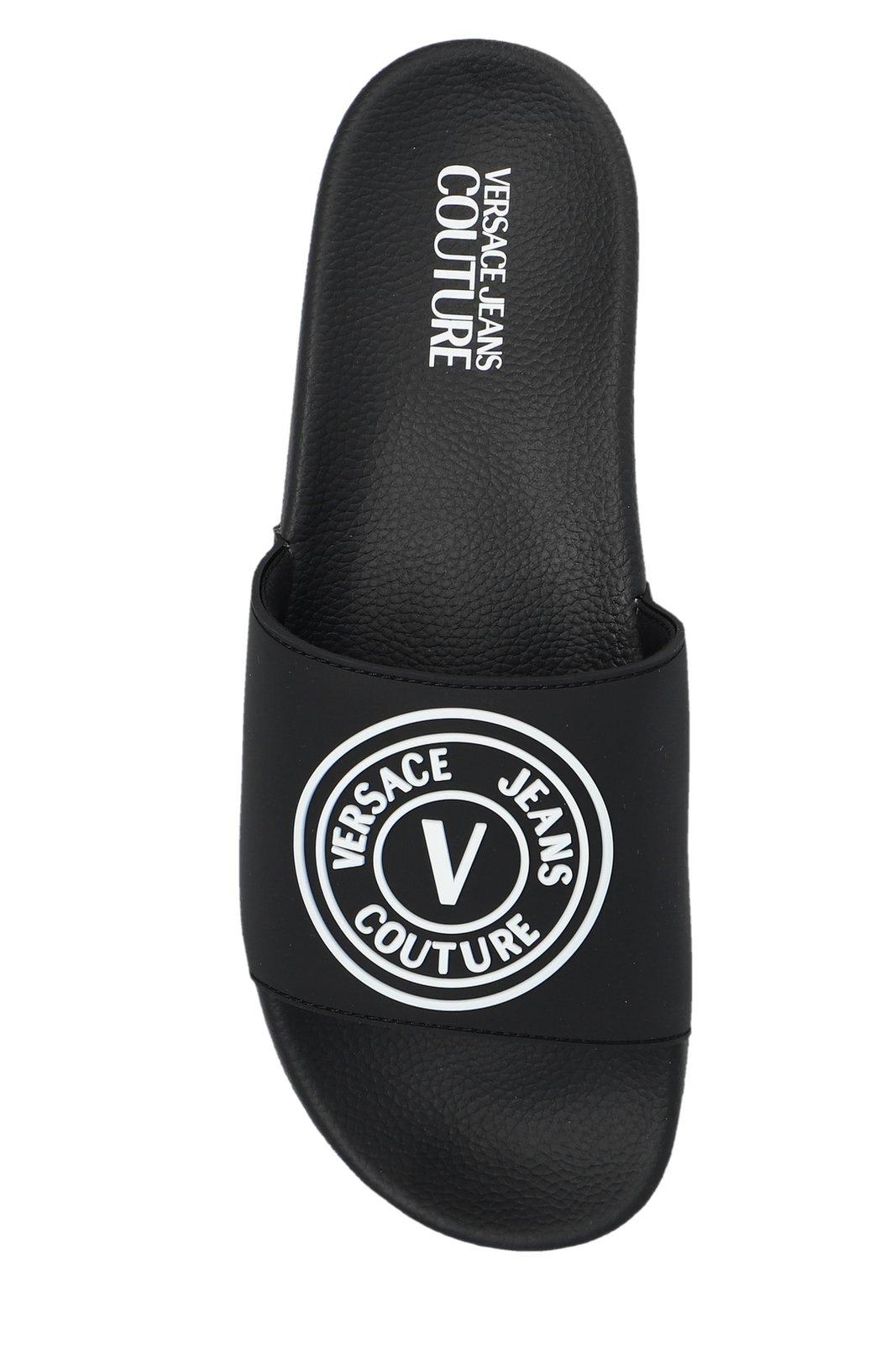 Shop Versace Jeans Couture Logo Embossed Slides In Black