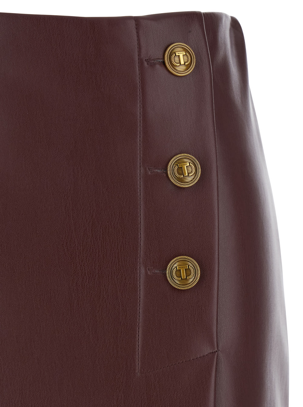 Twinset Button-detailed Leather Midi Skirt In Black