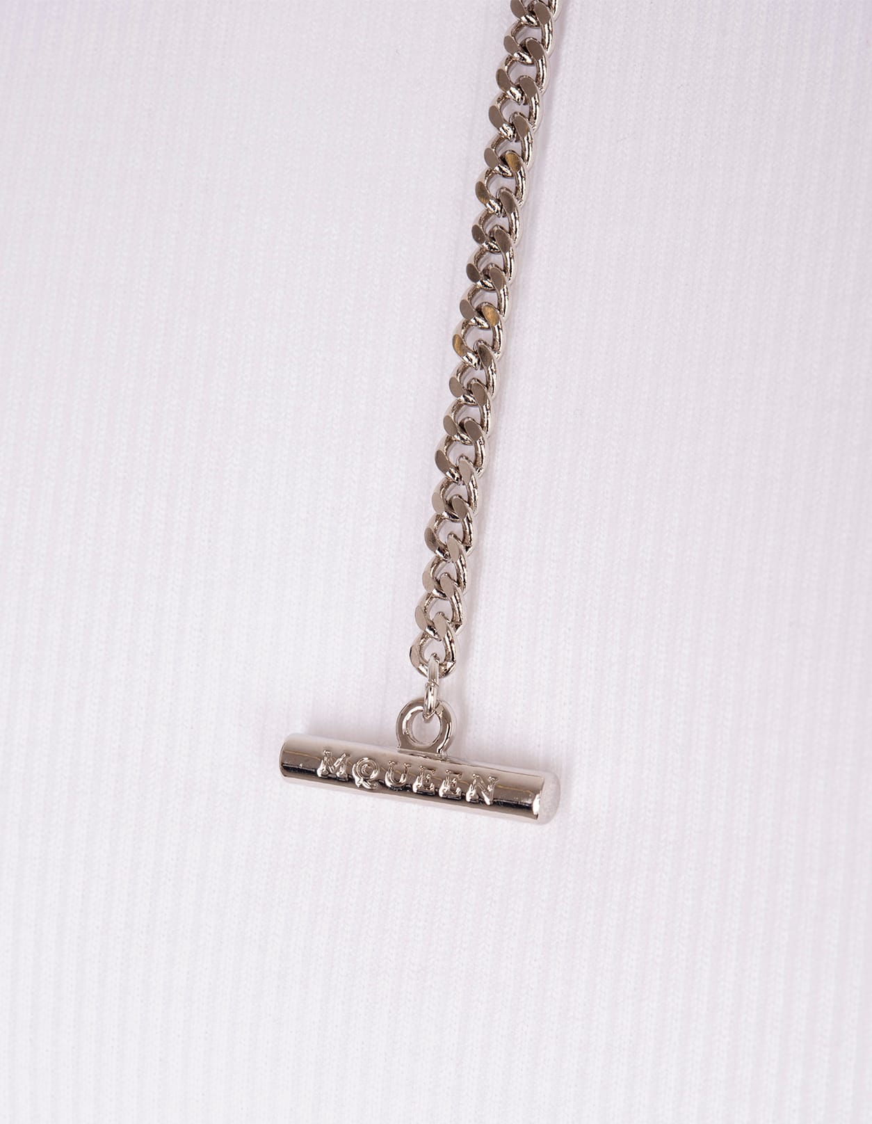 Alexander Mcqueen Ribbed Tank Top With Chain Closure In White