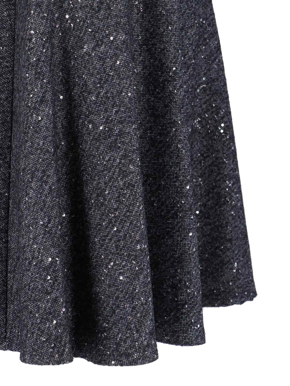Tagliatore Flared Grey Skirt With Textured Fabric And Sequined Detail In Gray