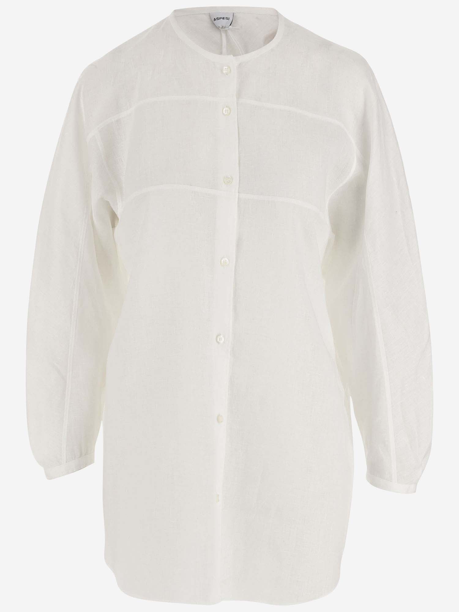 Aspesi Long Linen Shirt In White