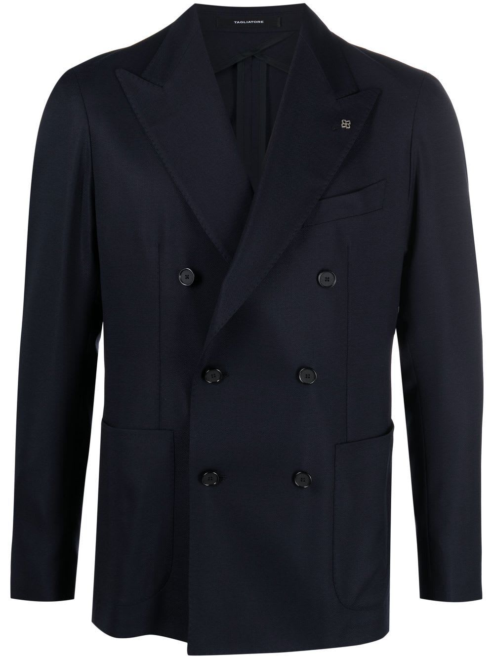 Shop Tagliatore Double Breasted Jacket In Navy Blue