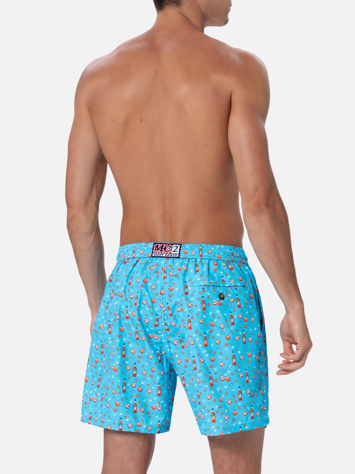 Shop Mc2 Saint Barth Man Lightweight Fabric Swim-shorts Lighting Micro Fantasy With Aperol Spritz Print Aperol Special Ed In Sky