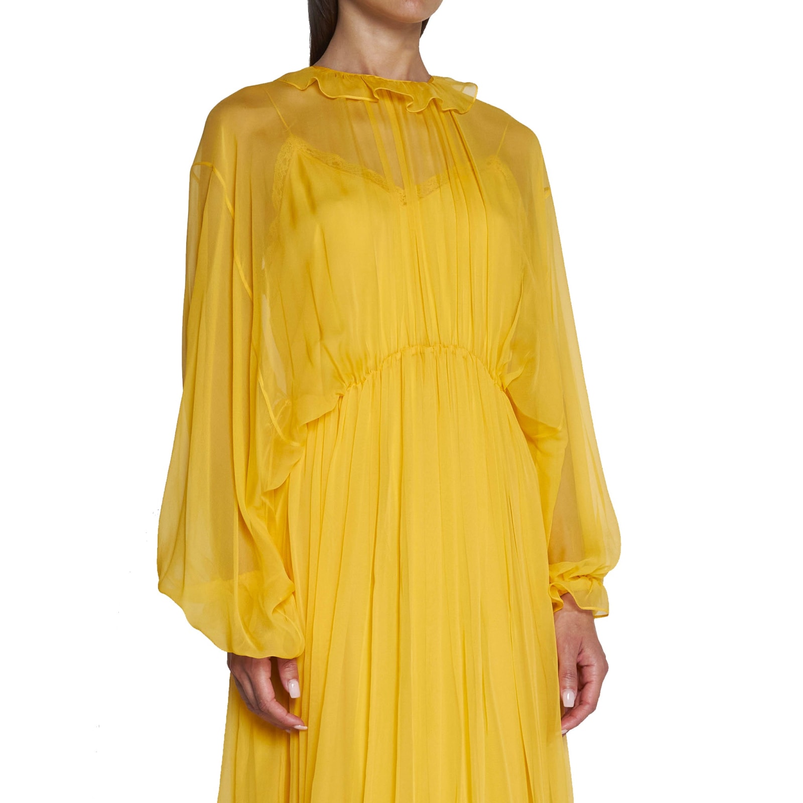 Shop Gucci Silk Long Dress In Yellow