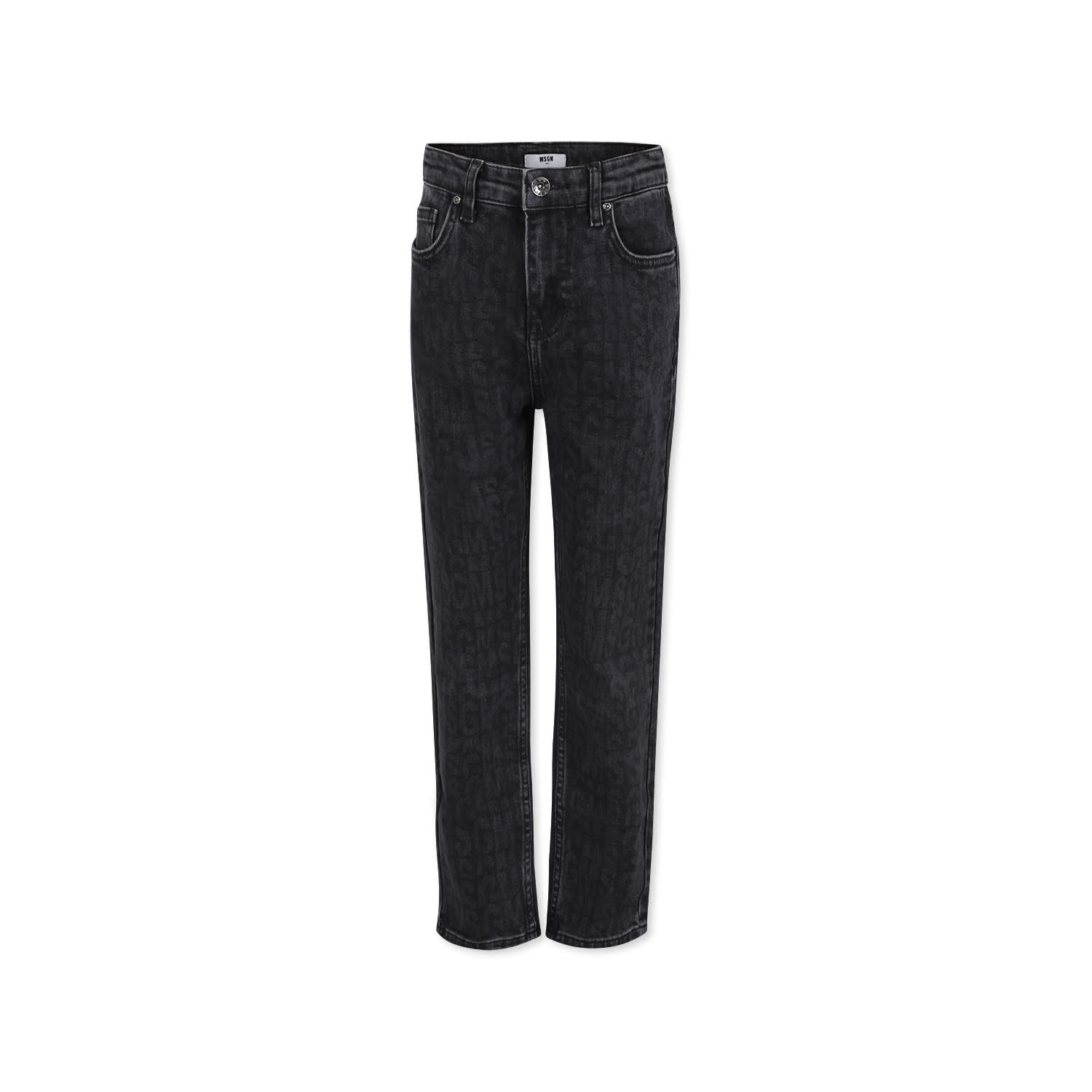 Msgm Black Jeans For Girl With Logo In Denim