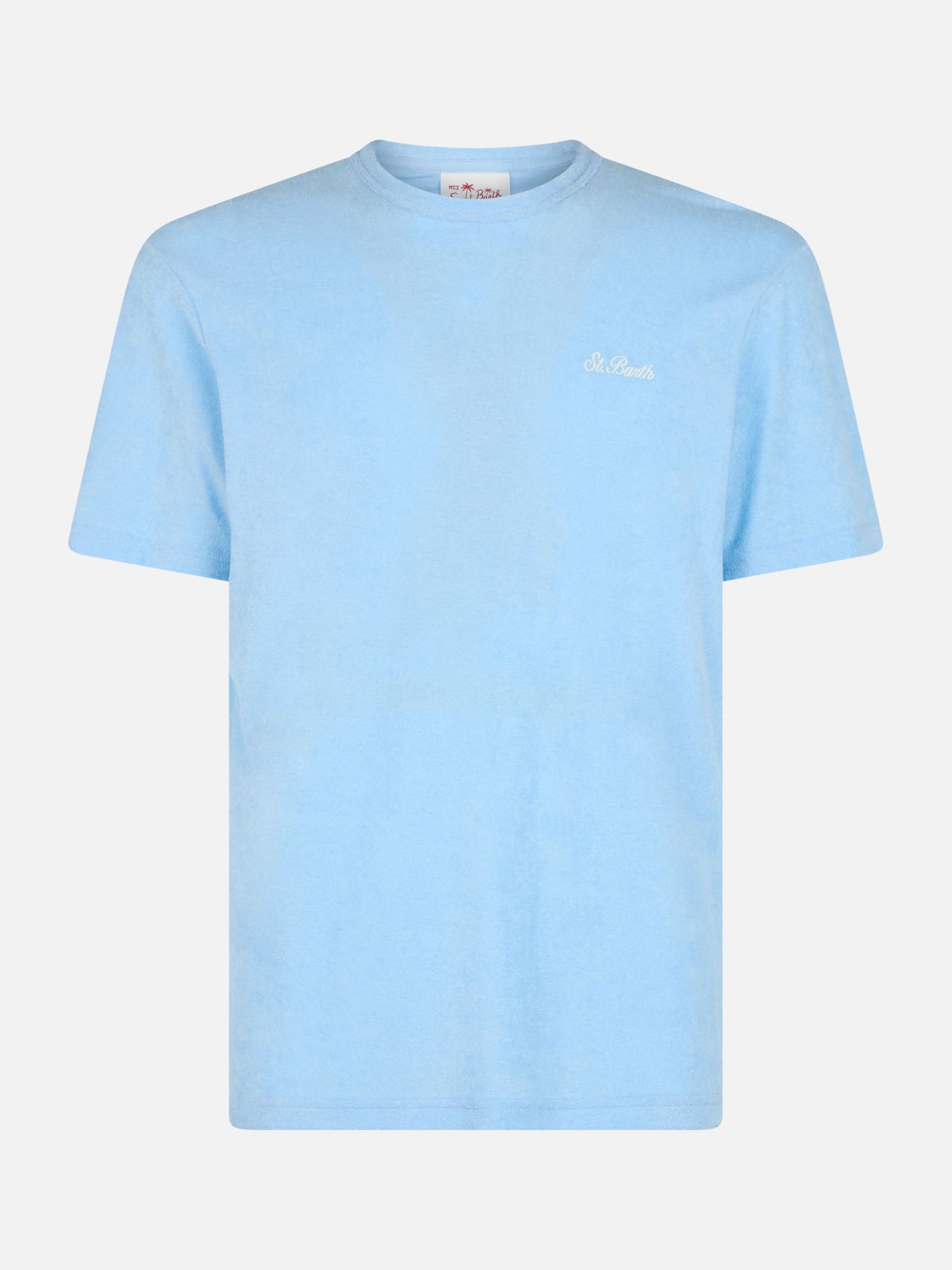 MC2 SAINT BARTH MAN LIGHT BLUE TERRY T-SHIRT GARY WITH ST. BARTH EMBROIDERY