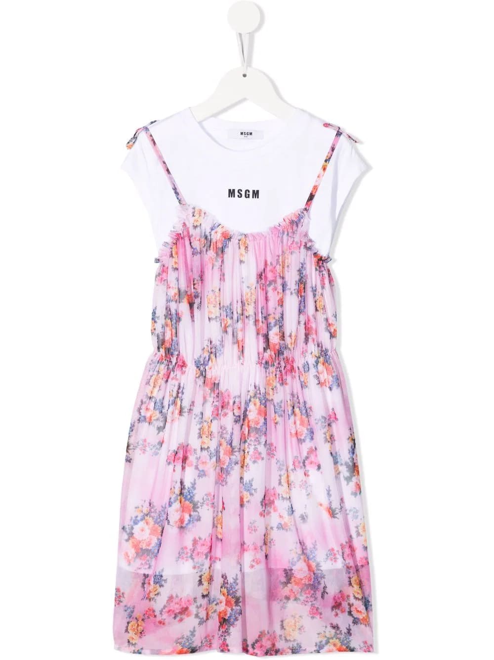 MSGM Kids Pink Floral Dress With White T-shirt