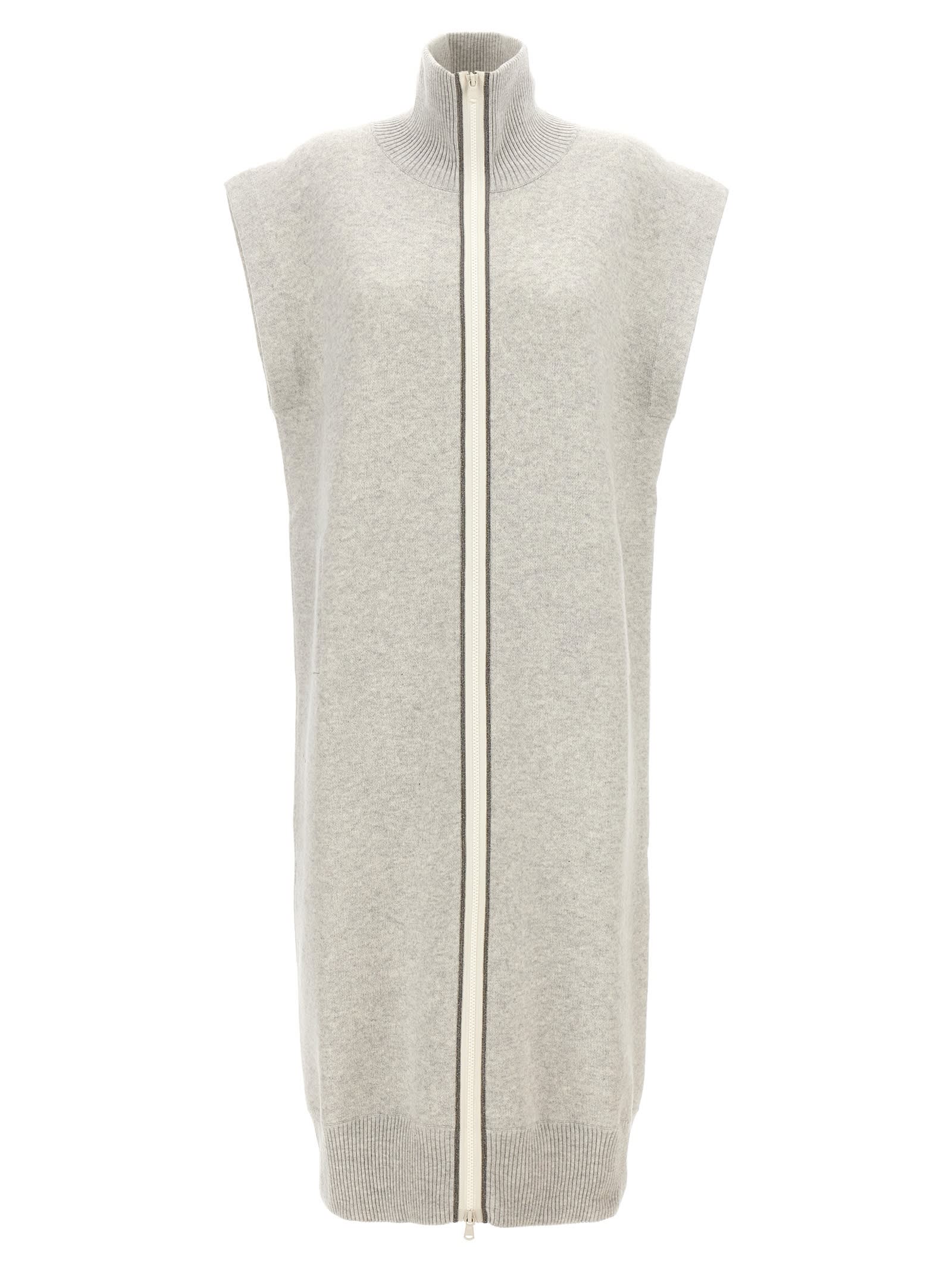 Shop Brunello Cucinelli Monile Long Vest In Gray