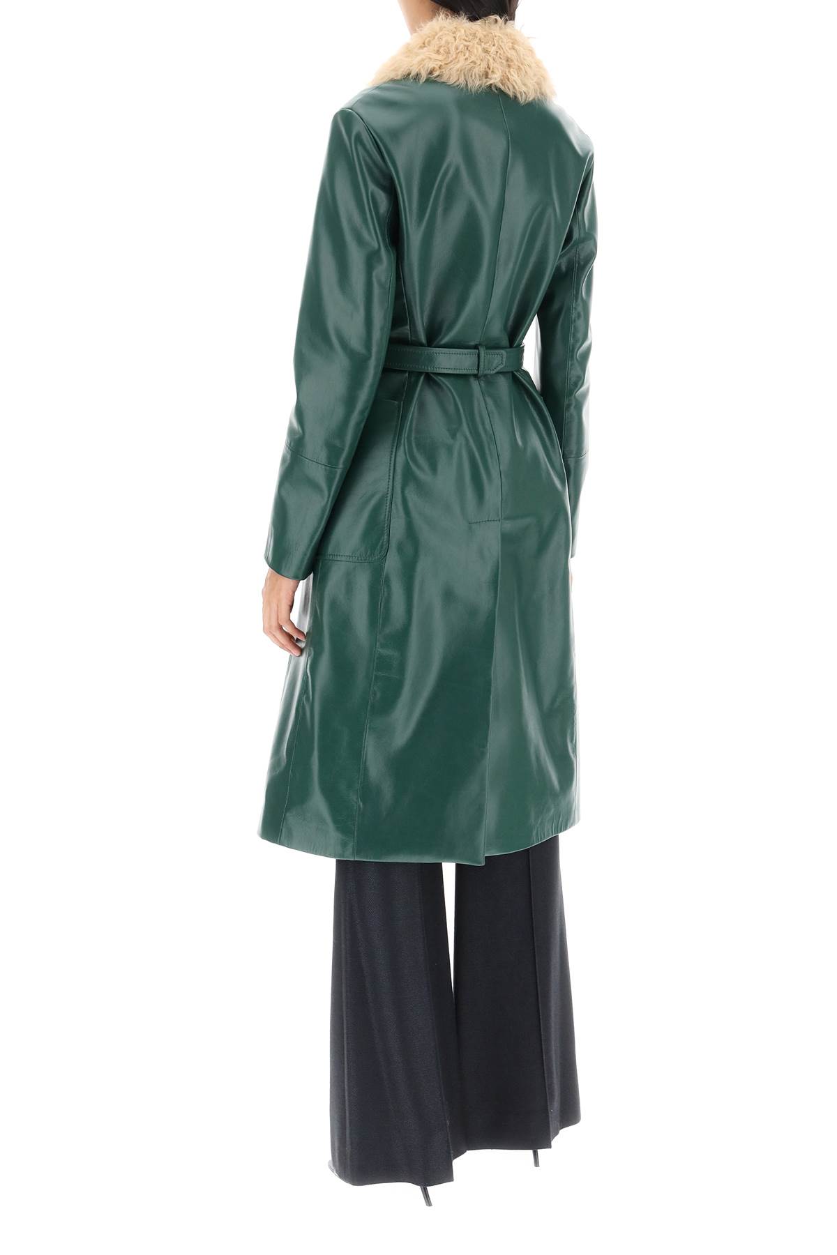 Shop Bally Leather And Shearling Coat In Kelly Green 23 (green)