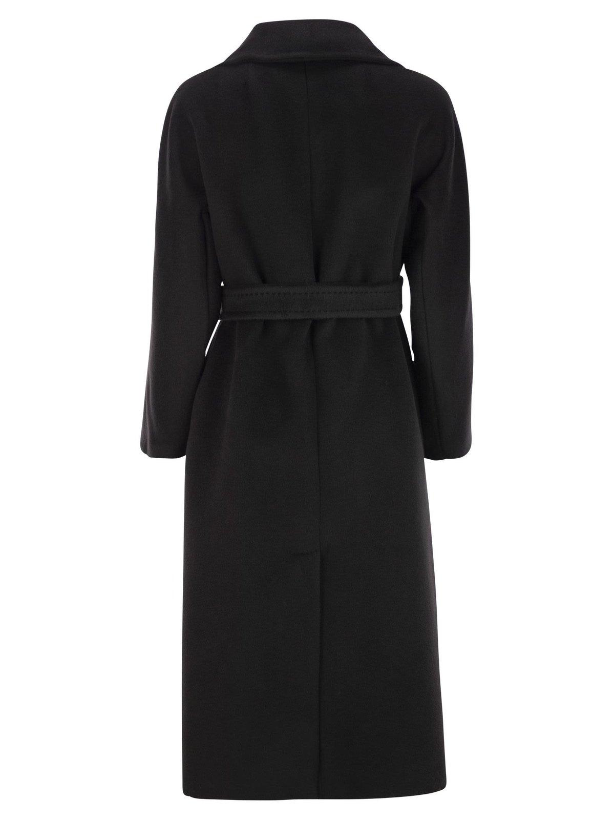 Shop Weekend Max Mara Tempera Belted Long-sleeved Coat In Black