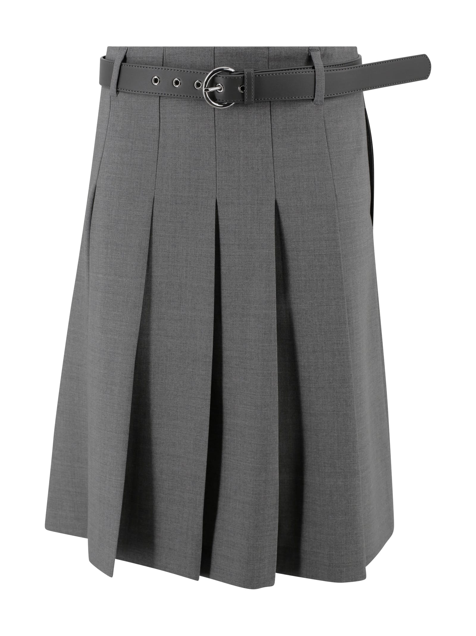 Max Mara Pleated Wool Skirt In Gray