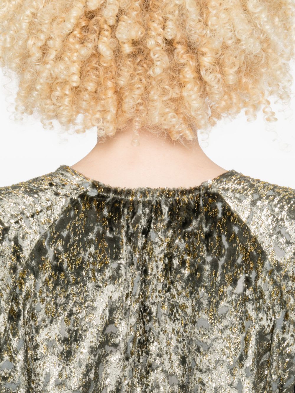 Forte Forte Metallic V-neck Long Sleeve Top In Gray