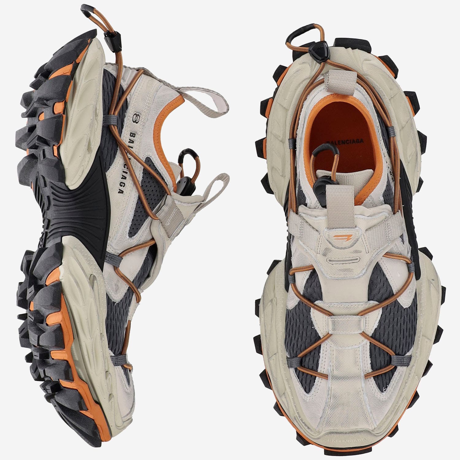 Balenciaga Multicolor Synthetic Leather And Mesh Hike Sneakers In Beigeorange