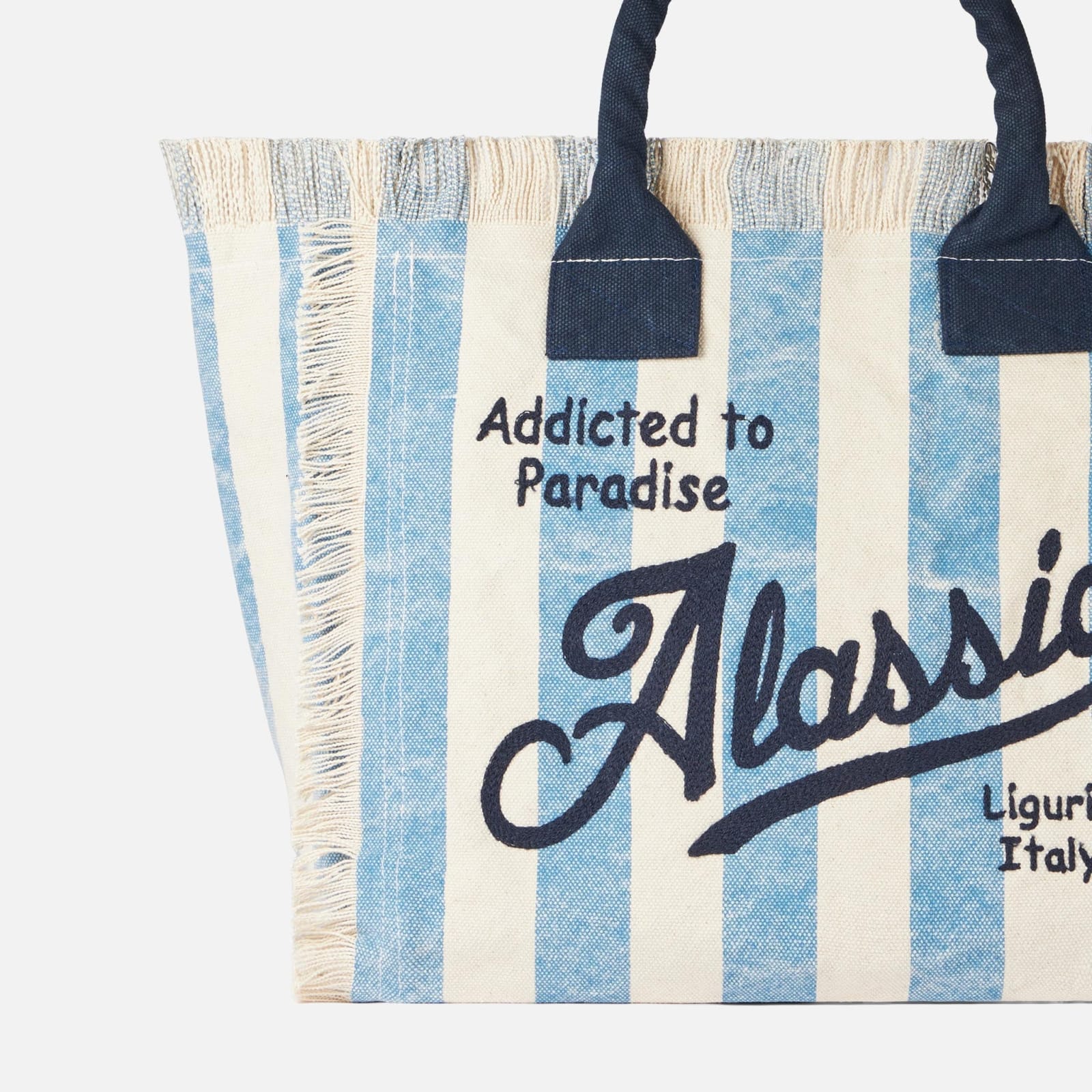 Shop Mc2 Saint Barth Vanity Canvas Shoulder Bag With Alassio Print In Blue