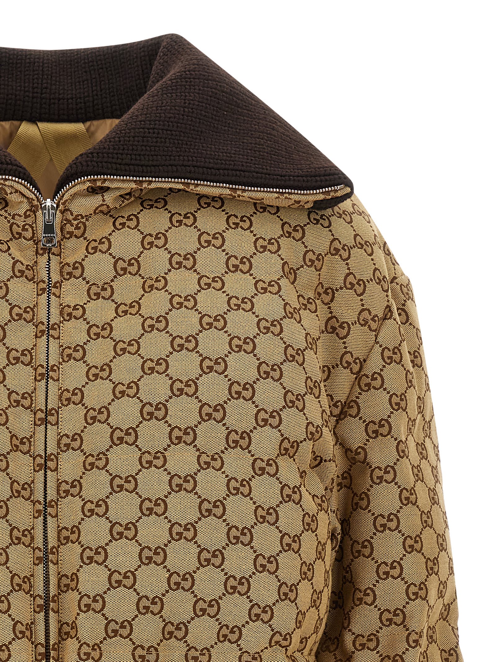 Gucci Gg Fabric Down Jacket In Neutral