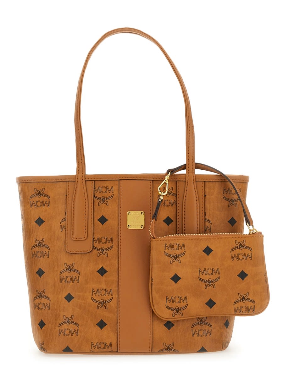 Shop Mcm Mini Liz Tote Bag In Buff