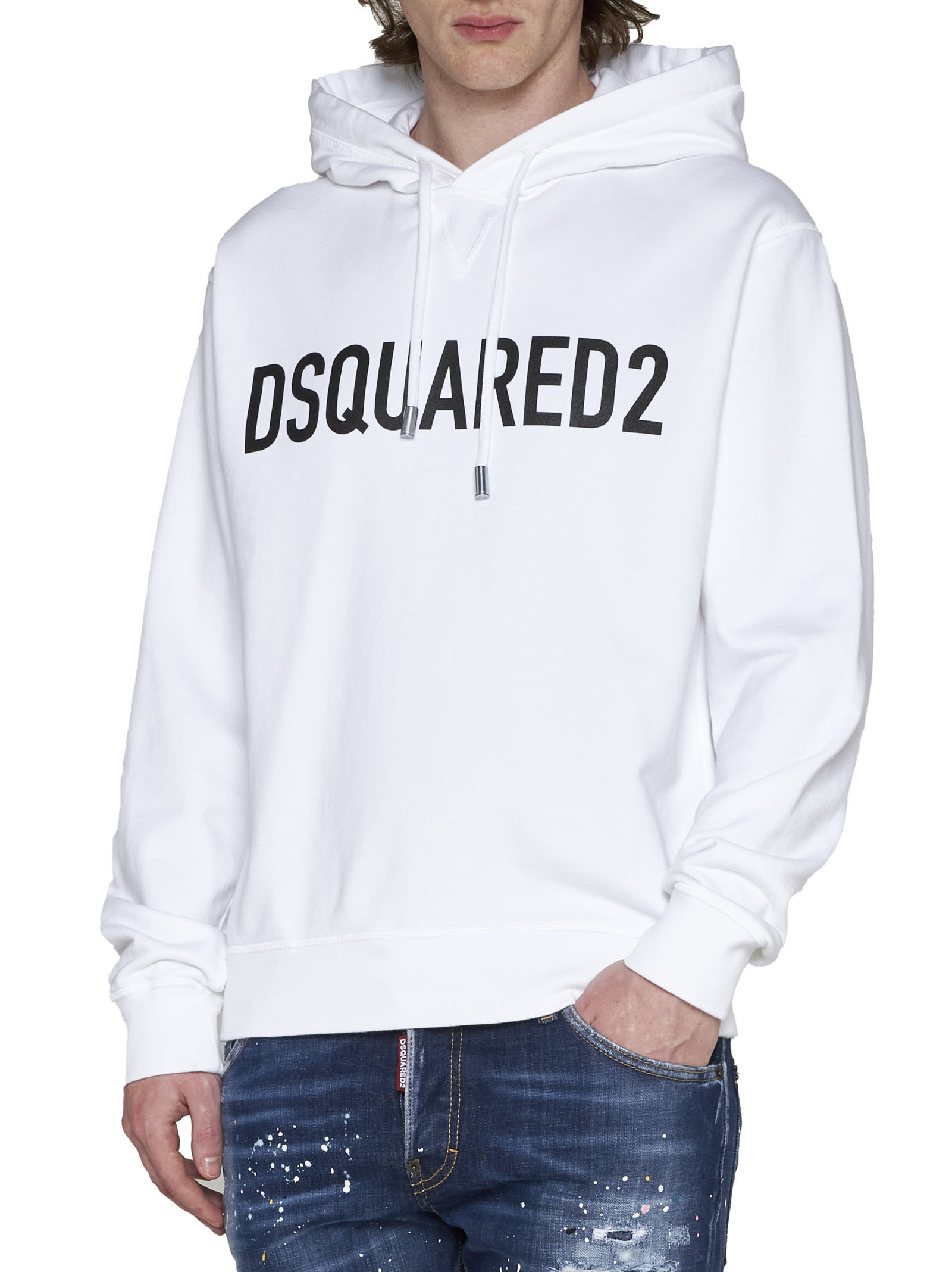 Dsquared2 Logo Cotton Hoodie In White