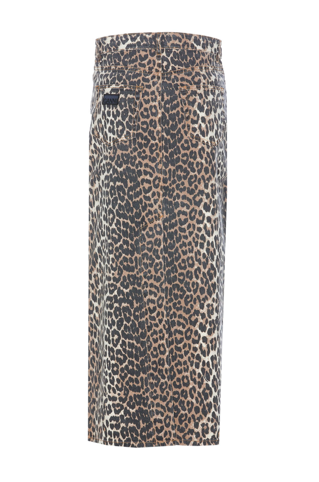 Shop Ganni Midi Denim Animalier Skirt In Brown