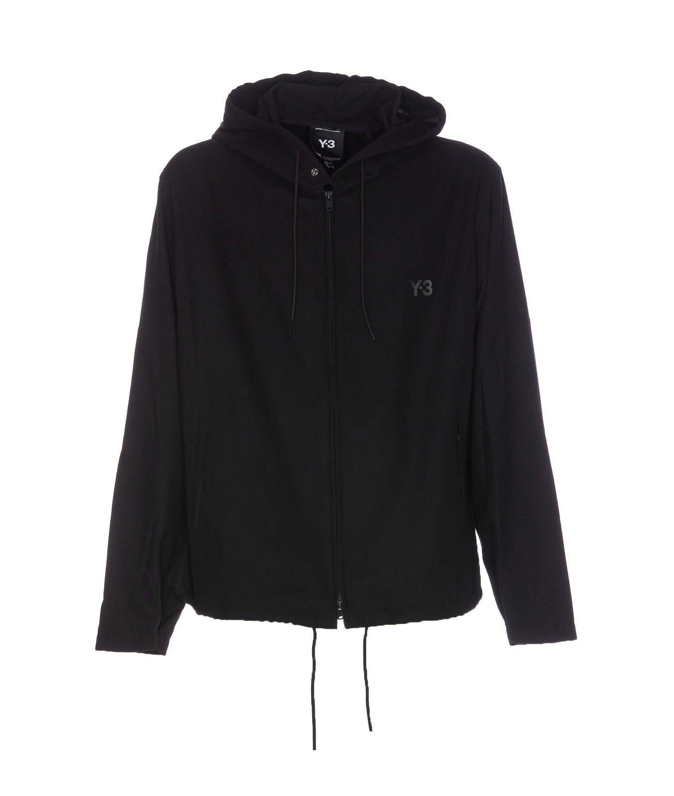 Shop Y-3 Zipped Drawstring Hoodie In Black