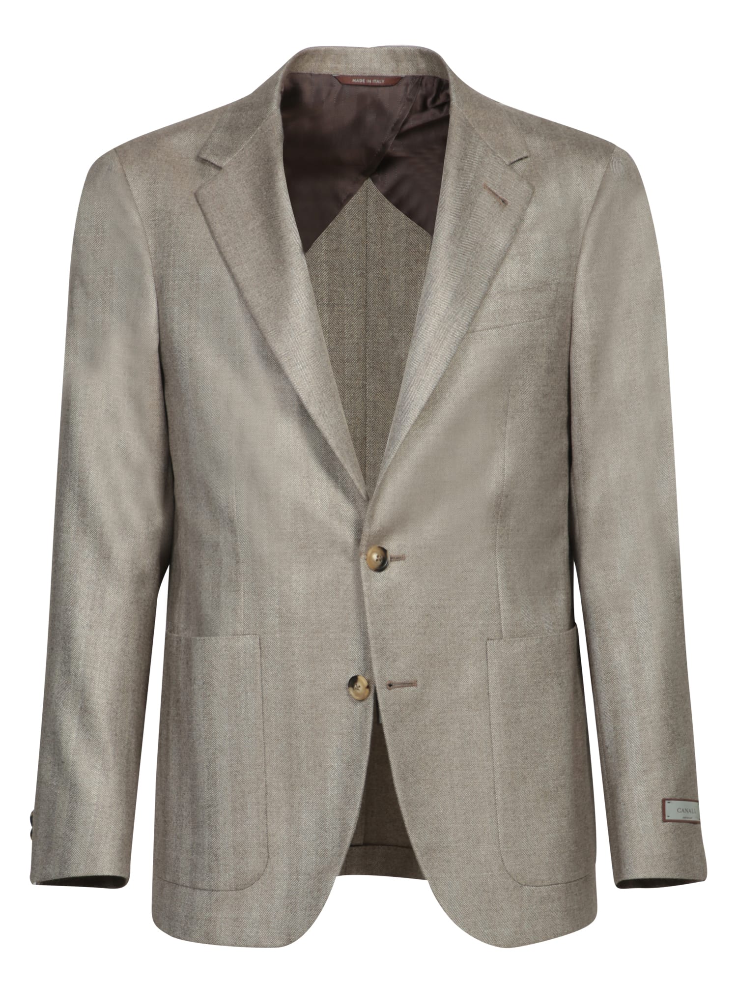 Beige Herringbone Silk Jacket