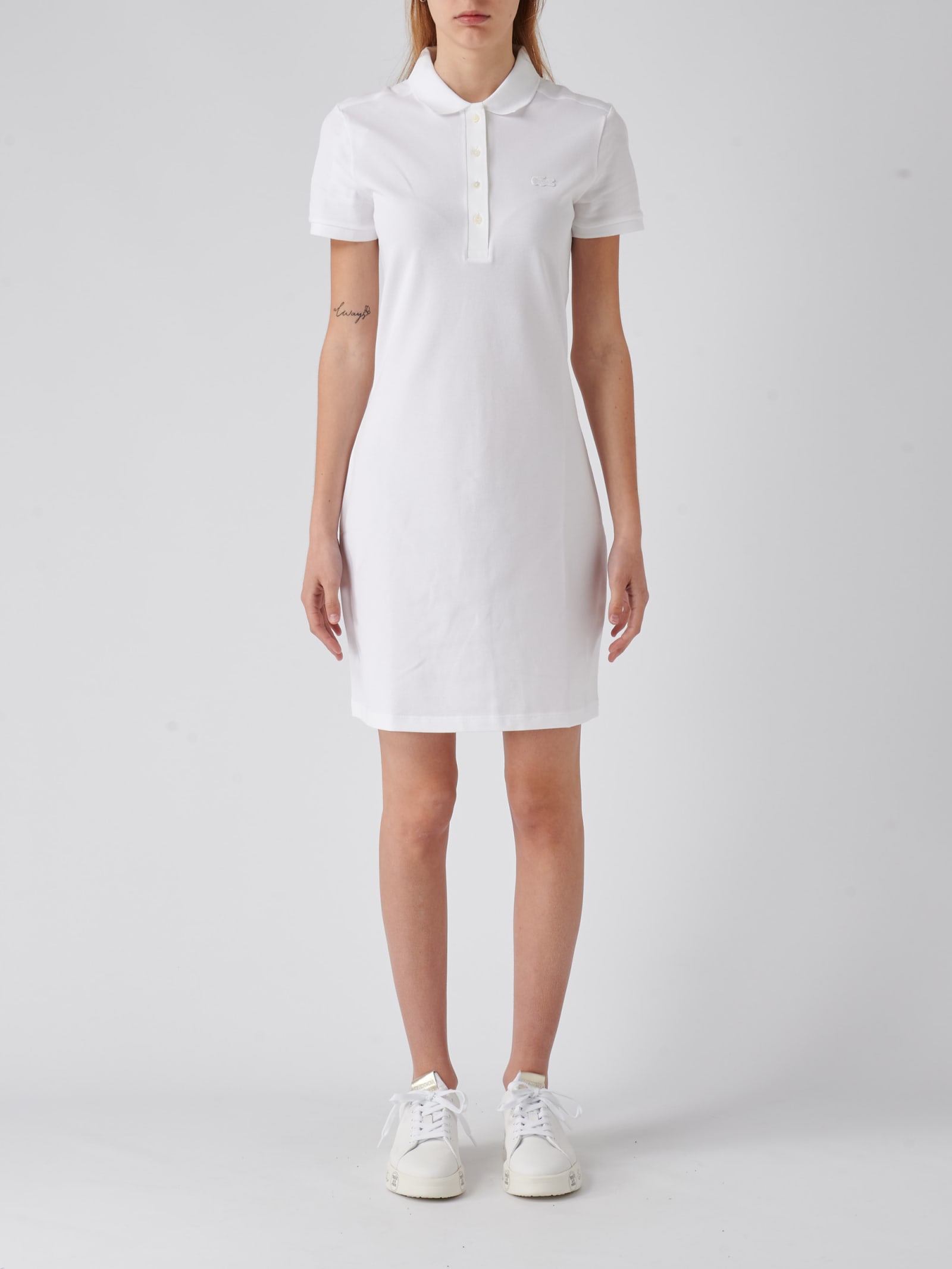 Lacoste Cotton Dress In Bianco
