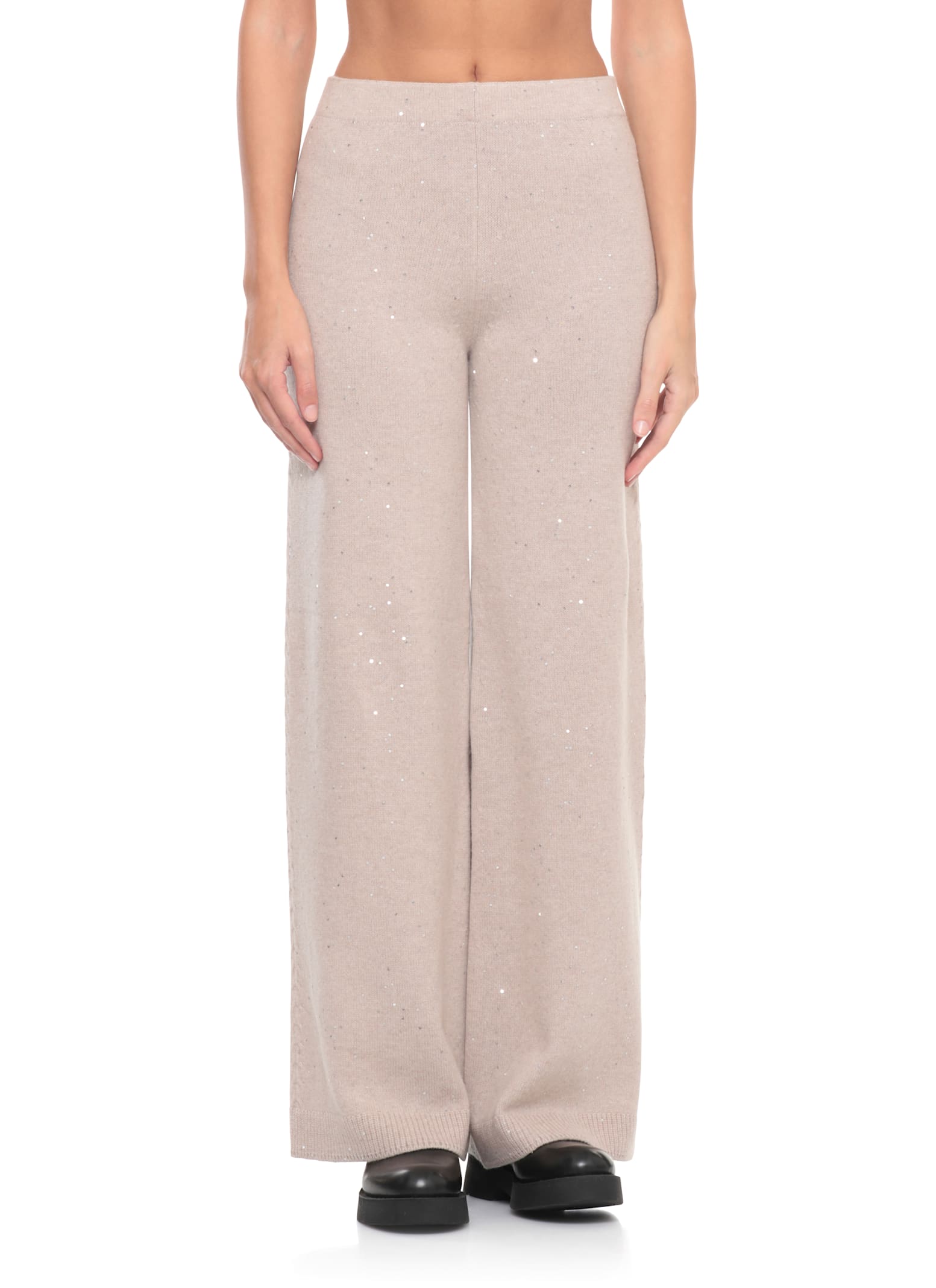 D Exterior Palazzo Pants With Sequins In Neutral
