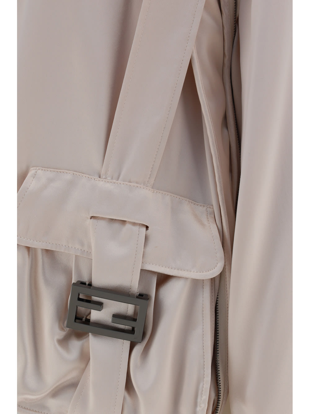 Fendi Padded Jacket With Zip And Snaps In Almond