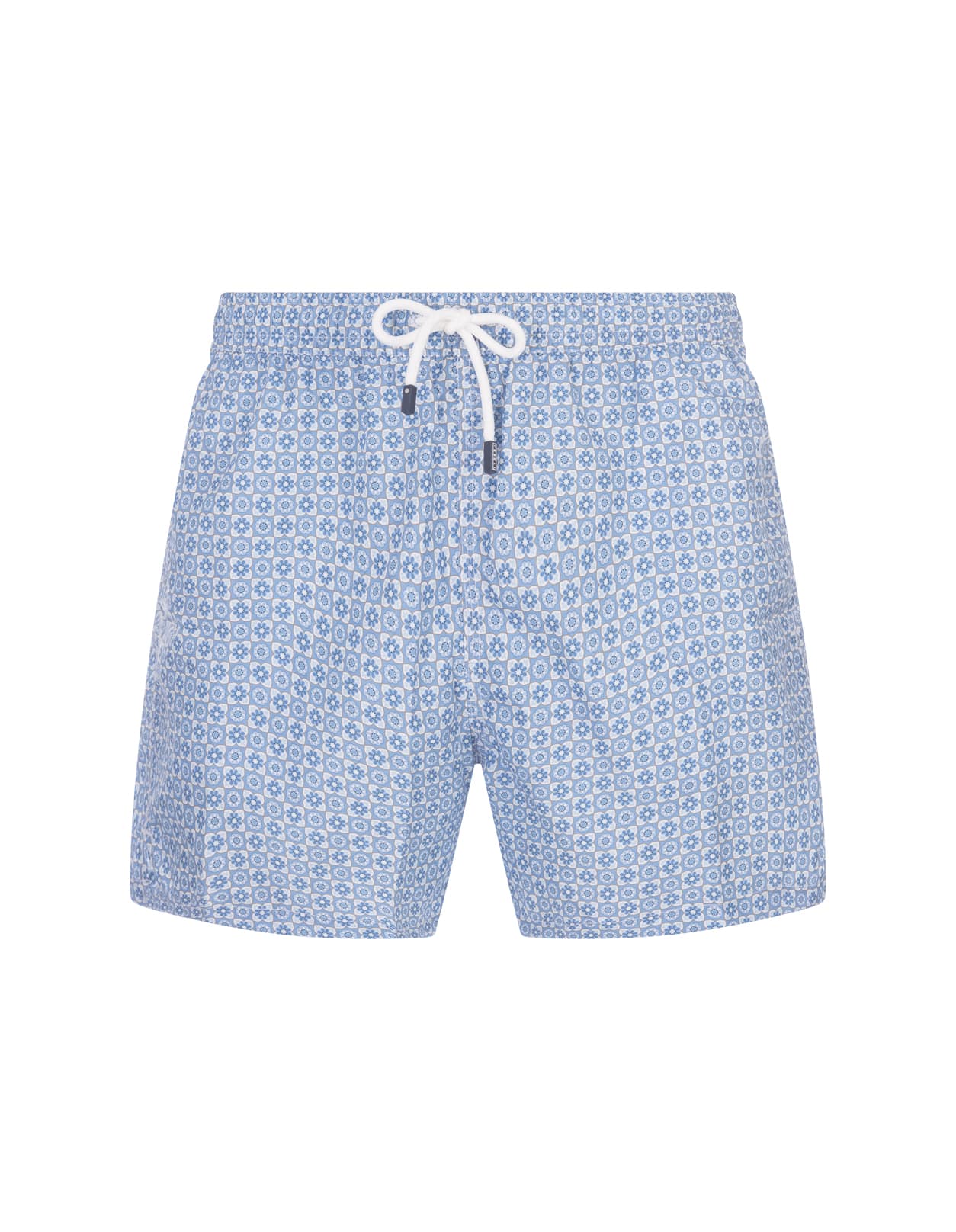 Light Blue Swim Shorts With Flower Pattern