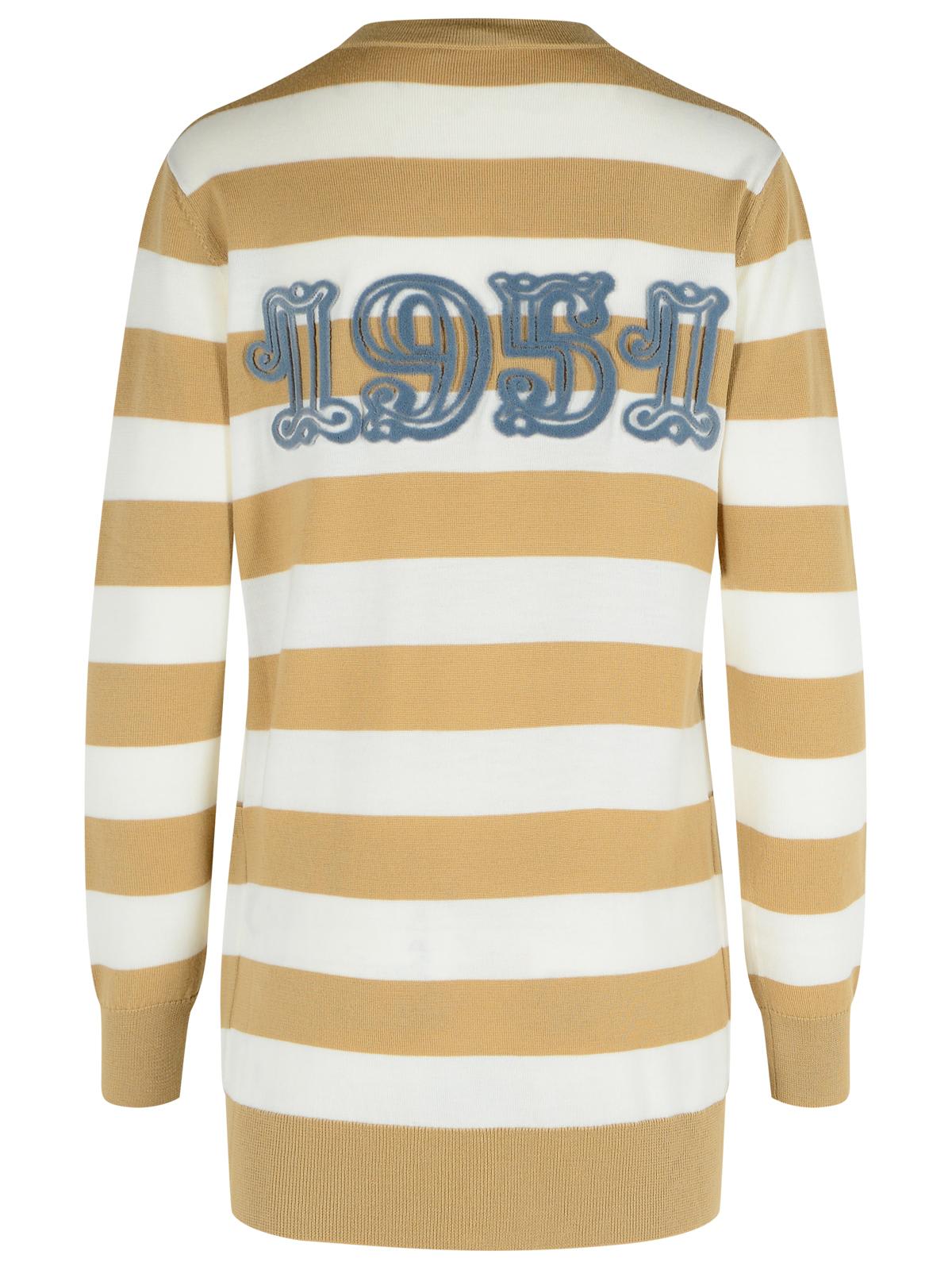 Max Mara Fiemme Virgin Wool Sand Cardigan In Multi