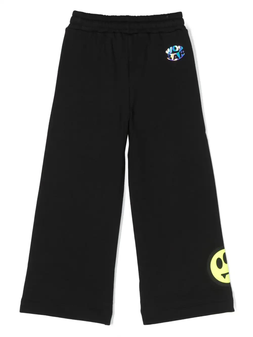 Shop Barrow Black Wide Joggers With Logo And Lettering In Nero