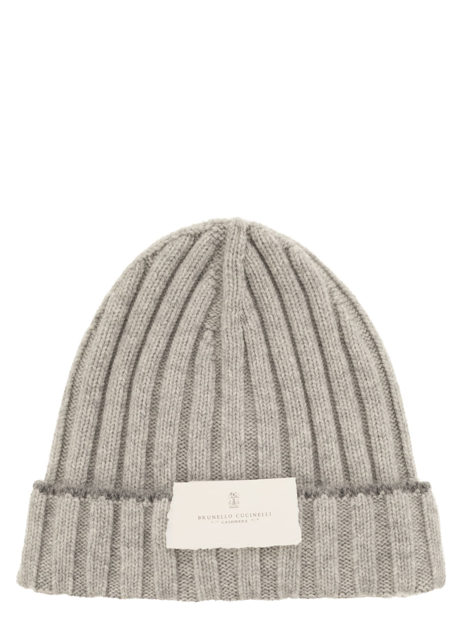 Shop Brunello Cucinelli English Rib Cashmere Knit Beanie In Light Grey