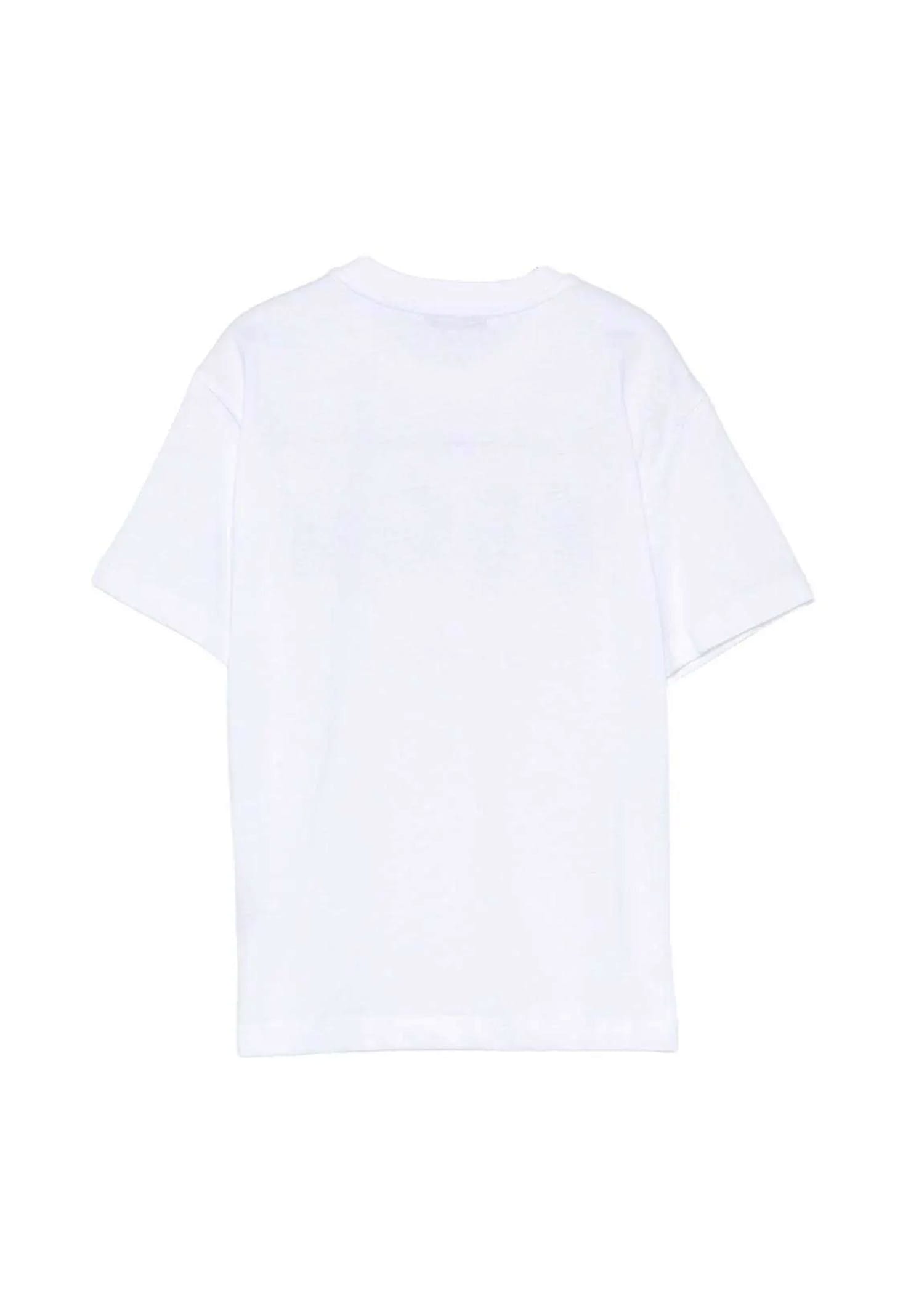 Msgm White T-shirt For Kids With Black Logo In Animal Print