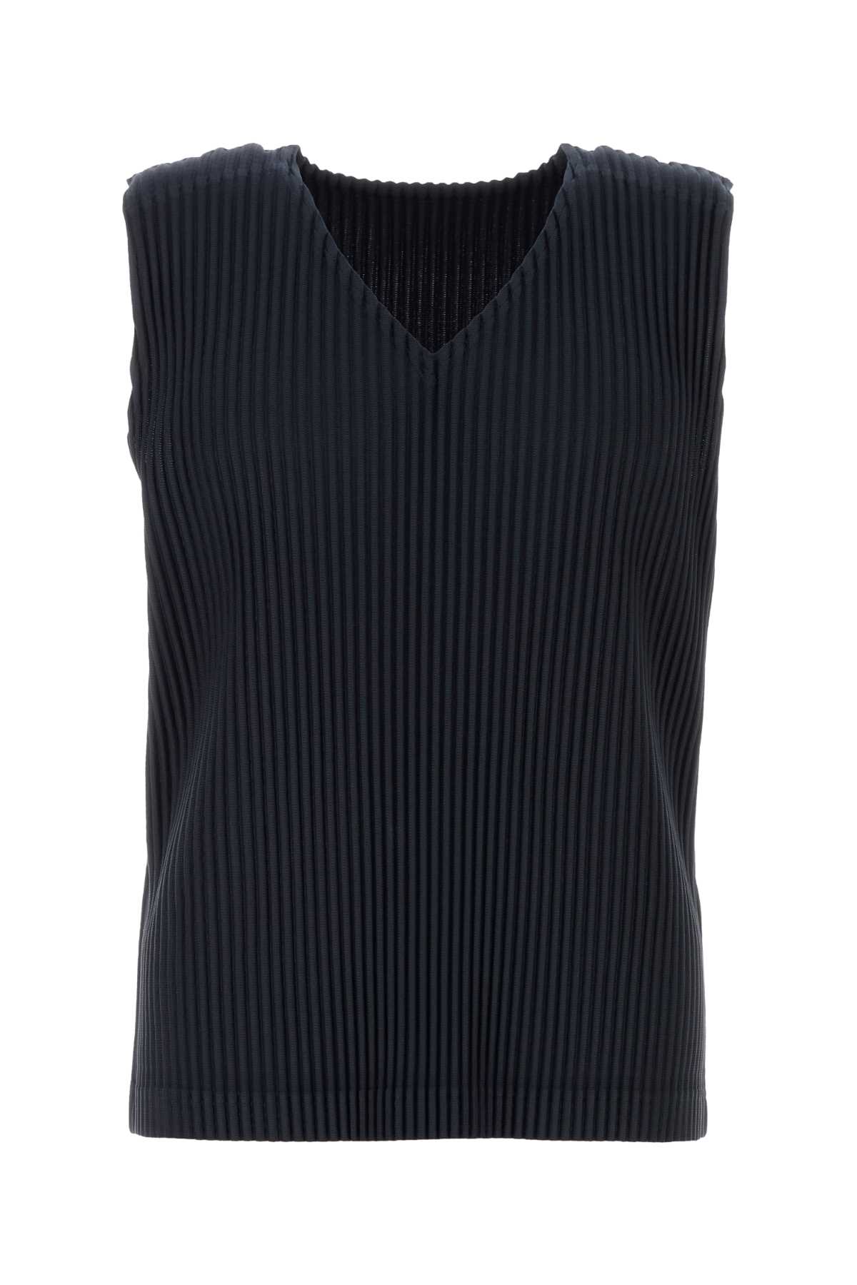 Issey Miyake Tank Top Ribbed Texture Sleeveless V-neckline In Blue