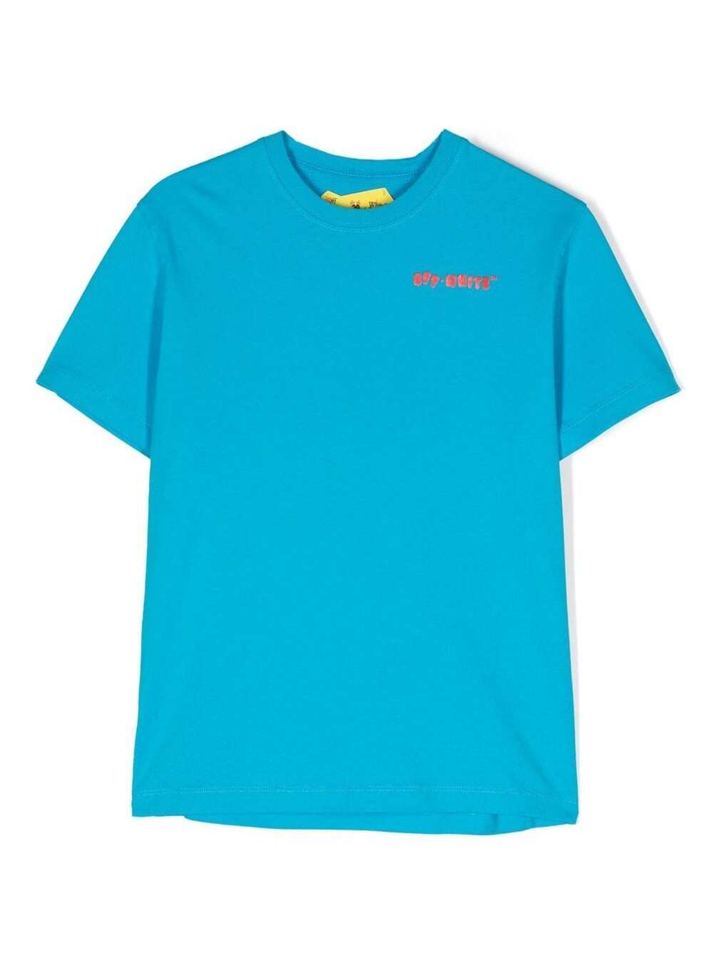 OFF-WHITE T-SHIRT WITH LOGO AND SIGNATURE ARROW MOTIF IN LIGHT-BLUE COTTON BOY