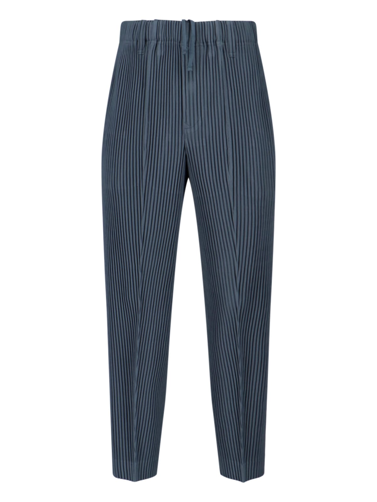 Issey Miyake Cropped Pinstriped Straight Leg Trousers In Blue
